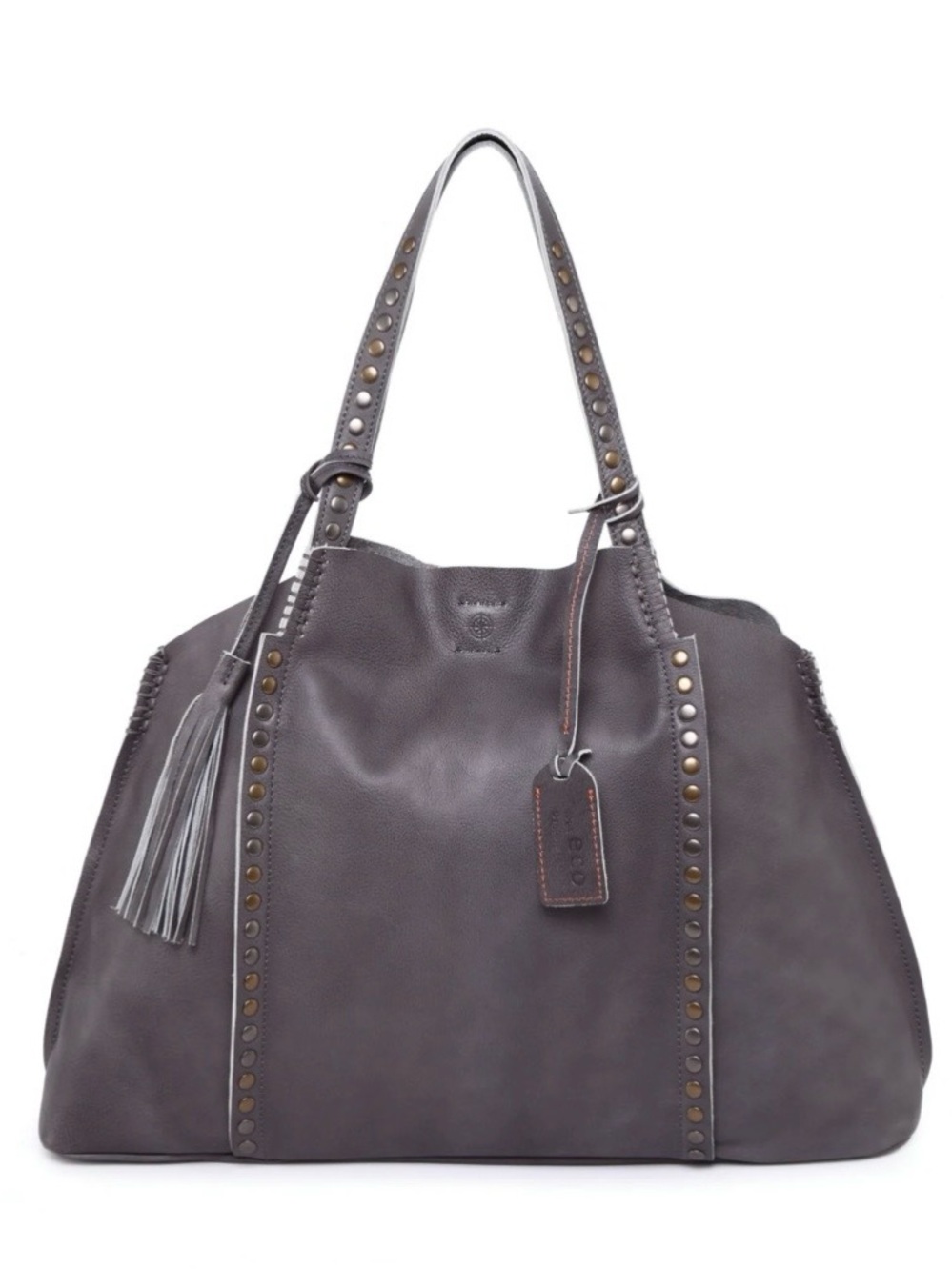Old Trend Birch Gray Studded Tote Shoulder Bag Tassel Bag Charm Zip